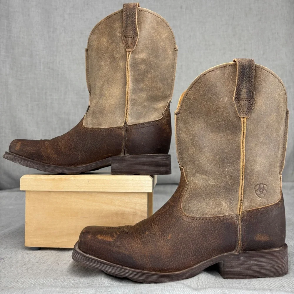 Ariat Rambler Western Boot Brown Leather Square Toe Cowboy Boots Kids Size 2